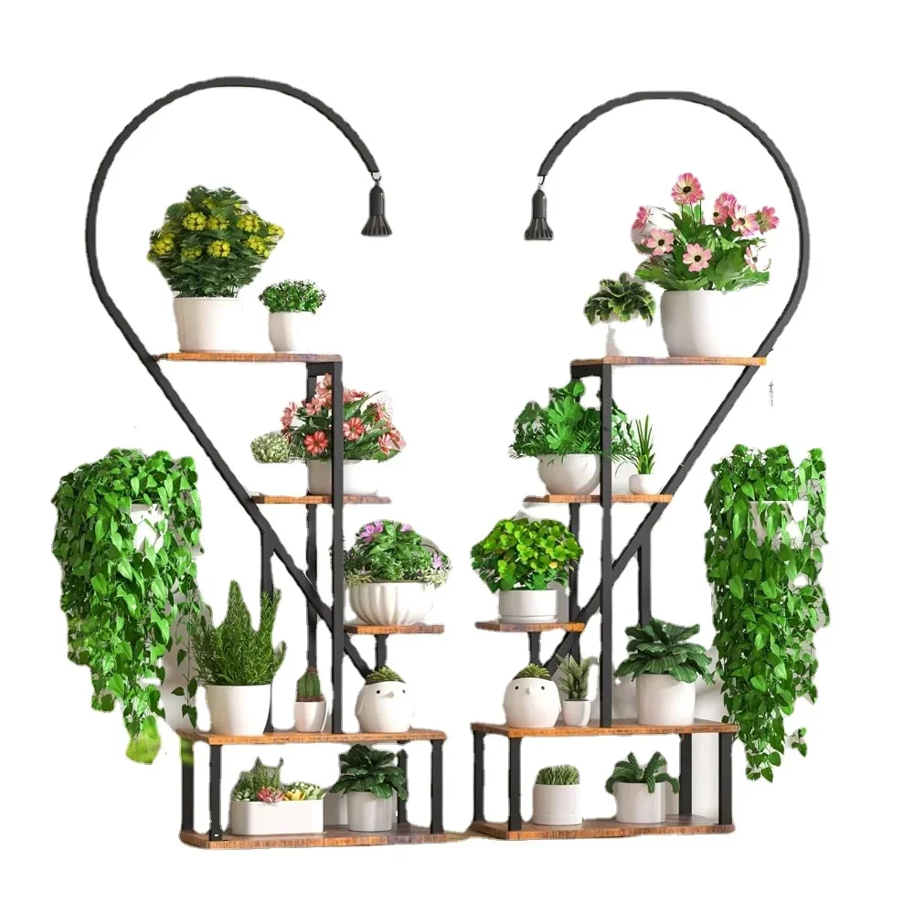 Flower Pots Stand, Tall Tiered Metal Plant Stand with Grow Lights for Indoor Plants Multiple, Heart Shape Plant Rack