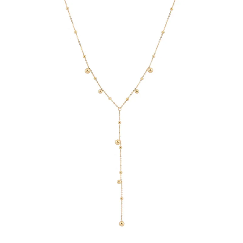 Stainless Steel Gold Color Beads Chain Necklace for Women Simple Long Tassel Clavicle Chain Party Jewelry