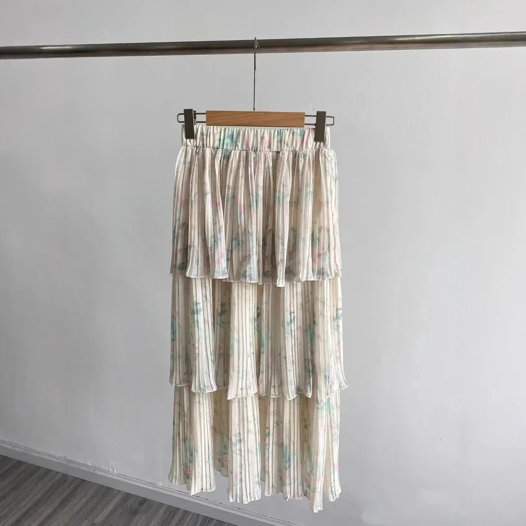 

Ele Floral Print Midi Skirt Women's Elastic Waist Cake Sle Skirt Summer New Arrival Faionable Midi Length f Body S...