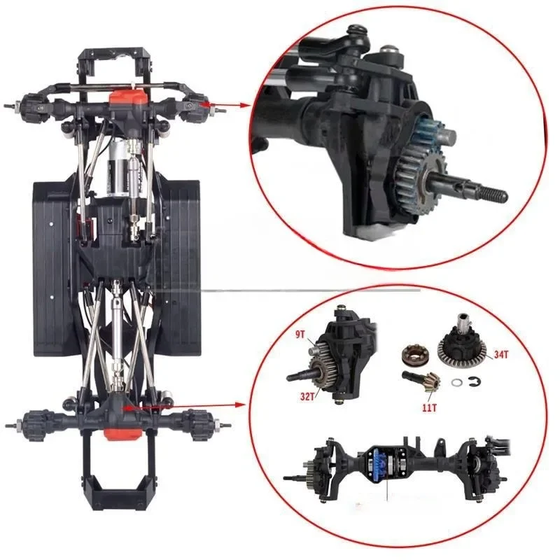 

Metal Front/Rear Portal Axles with Differential Lock for TRX4/SCX10/GEN8 1/10 RC Crawler Upgrade Parts, Enhance Ground Clearance