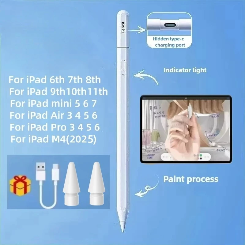 

2025 For iPad Pencil M4 Stylus Pen for Air 6 M2 Pro M3 with Palm Rejection Tilt for iPad Pro 11 12.9 13 7/8/9/10/11th mini 5 6 7