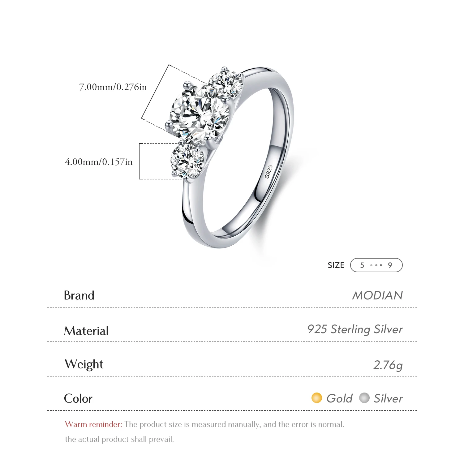 MODIAN 2 Carat 925 Sterling Silver Rings For Women Three Stones Zircon Simulated Diamond Wedding Engagement Band Fine Jewelry