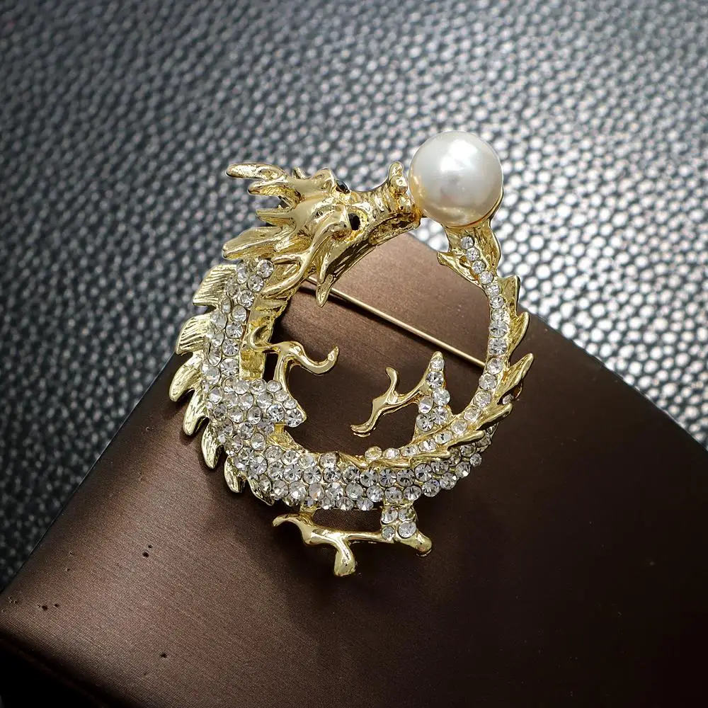 CINDY XIANG Rhinestone Chinese Dragon Brooch Unisex Pin Party Wedding Accessories Zodiac Jewelry