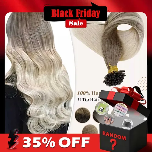 Extensiones de cabello con punta en U, brillo completo, Color Balayage de fusión, 40-50g, cuentas de pegamento de queratina, Extensiones de cabello humano preadheridas