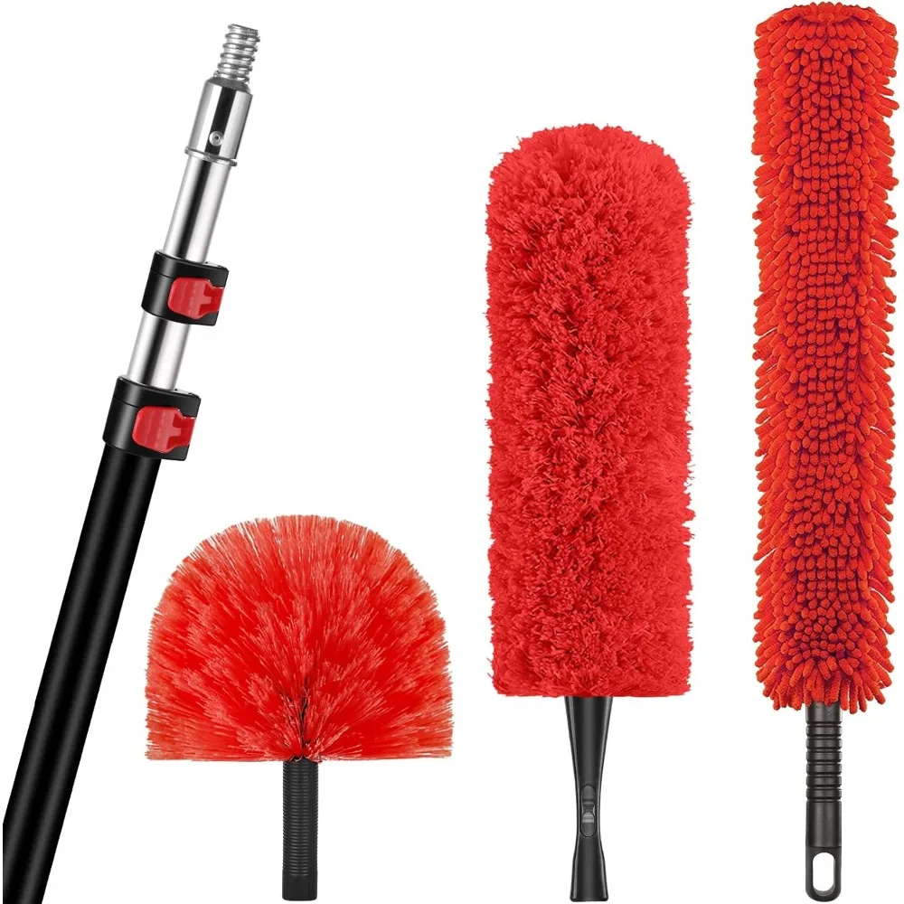 

20 Foot High Reach Dusting Kit with Extension Pole Telescopic Ceiling Duster Microfiber Cobweb Cleaner Indoor Outdoor