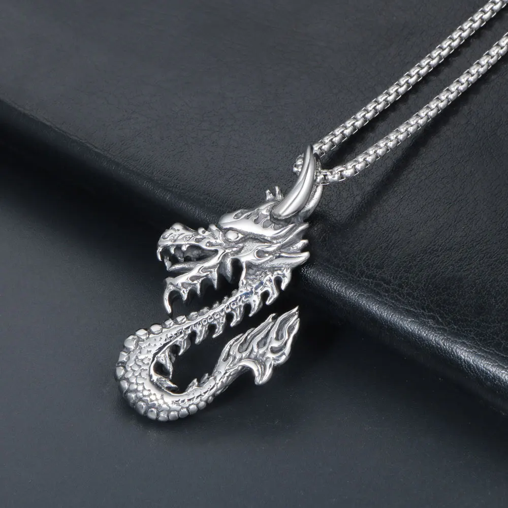 Retro Ethnic Style Zodiac Dragon Animal Pendant Necklace Men's Punk Trend Lucky Wealth Jewelry