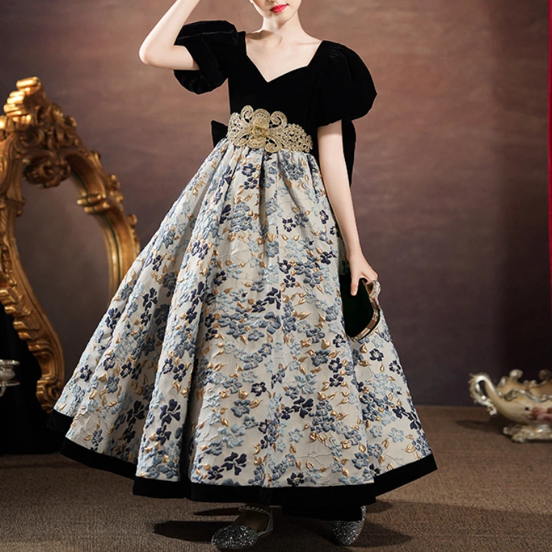 Customized Luxury High End Temperament Princesses Vestidos Slim Waist Long Exquisite Flower Print Evening Party Gown Pleated A-l