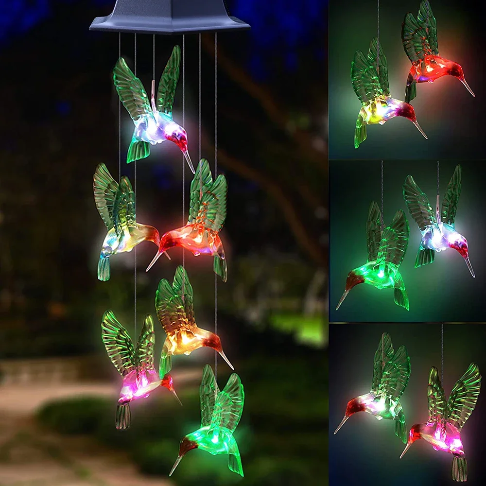 

Solar Light Outdoor Powered LED Wind Chime IP65 Waterproof Butterfly Hummingbird Lawn Lamps For Garden Yard Decoration