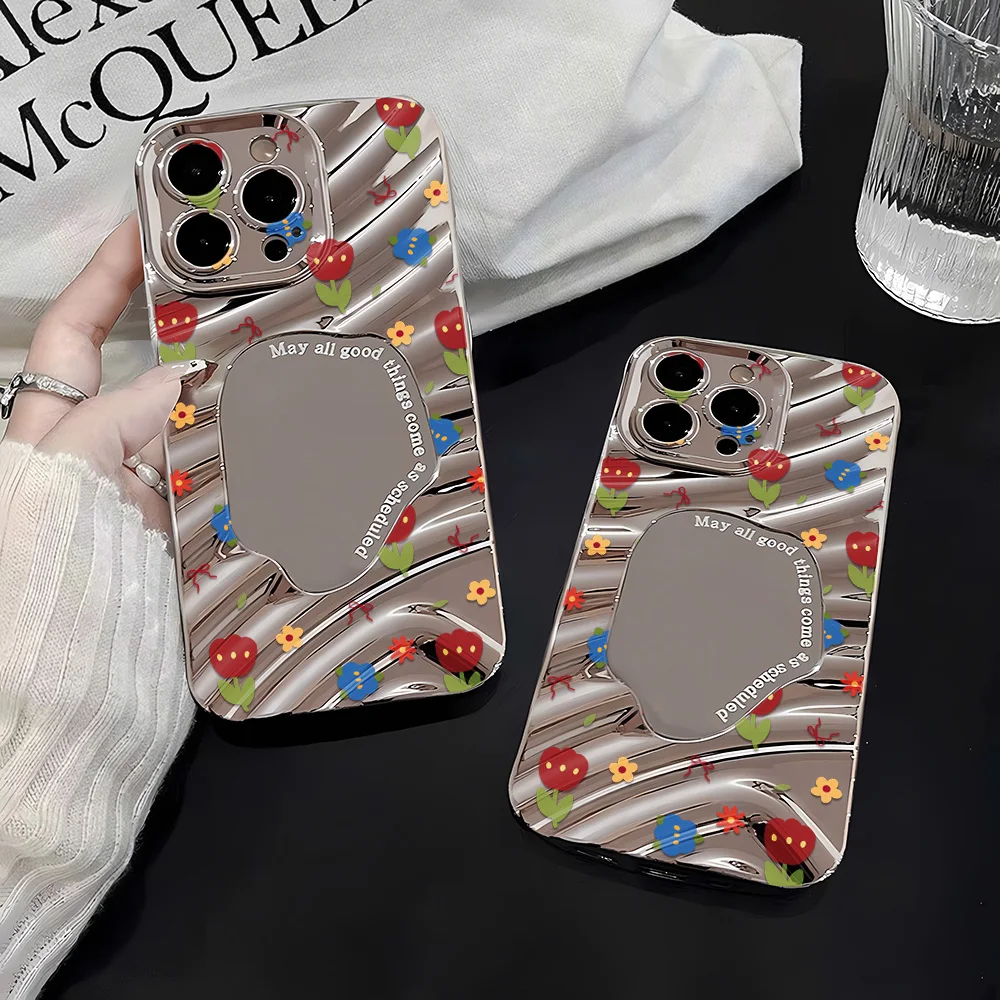 Coque de téléphone miroir à motif argenté pour Apple iPhone 17 16 15 14 13 12 11 Pro Max Air, motifs tulipes colorés, vitalité féminine