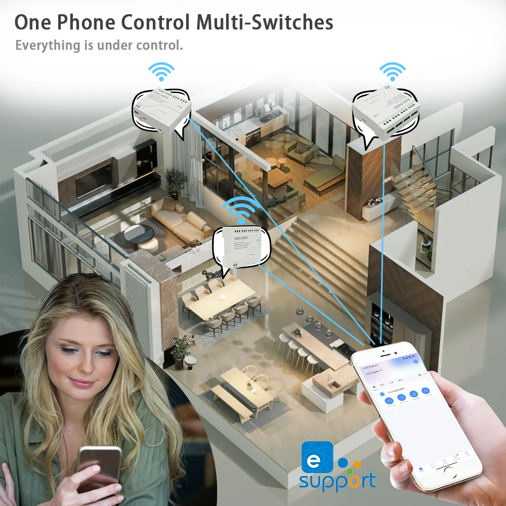 eWeLink 4채널 WiFi 스마트 원격 제어 스위치 릴레이 모듈 12V 220V, 4채널 모터 조명 램프 리시버 알렉사/구글 홈 연동