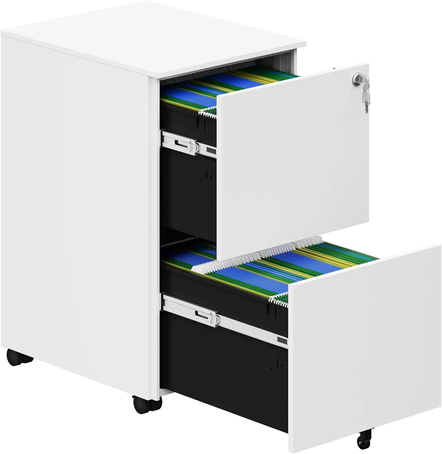 2-Drawer Mobile File Cabinet with Lock, 18.9” Deep Office Filing Cabinet for Legal/Letter