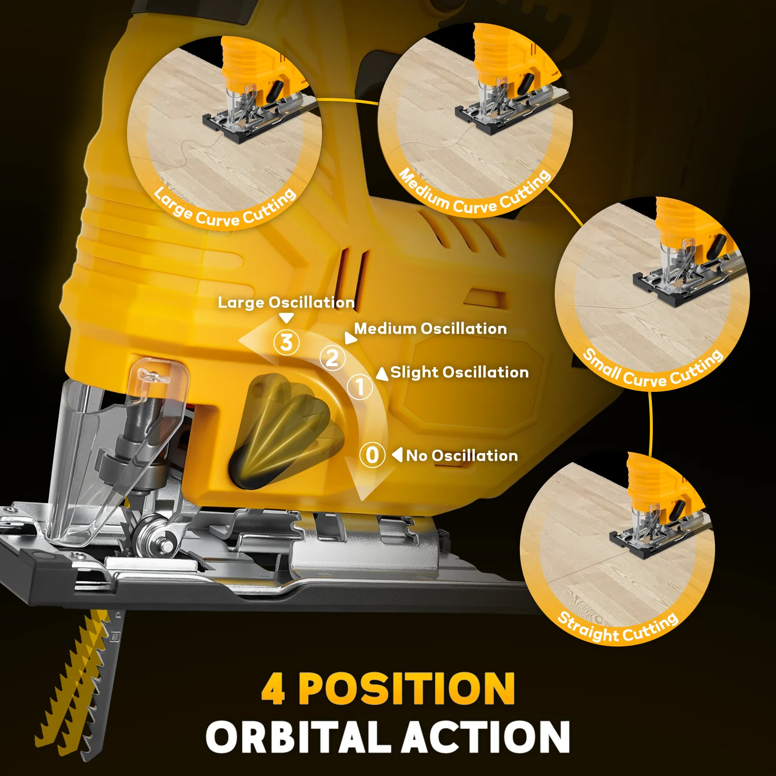 Sierra de calar sin escobillas 750W 2700RPM Sierra de calar inalámbrica 0 ° - 45 °   Cortes cónicos con 4 configuraciones orbital y 7 velocidades para batería Dewalt de 20 V