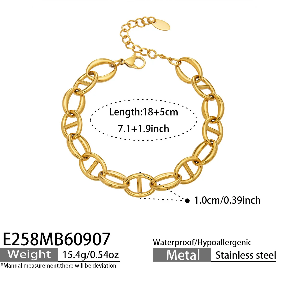 Zierliches Edelstahl-Kettenarmband, 18k vergoldete Armbänder, Schweinsnase-Charm-Armband, farbige Zirkon-Armbänder für Damen – Detail 6