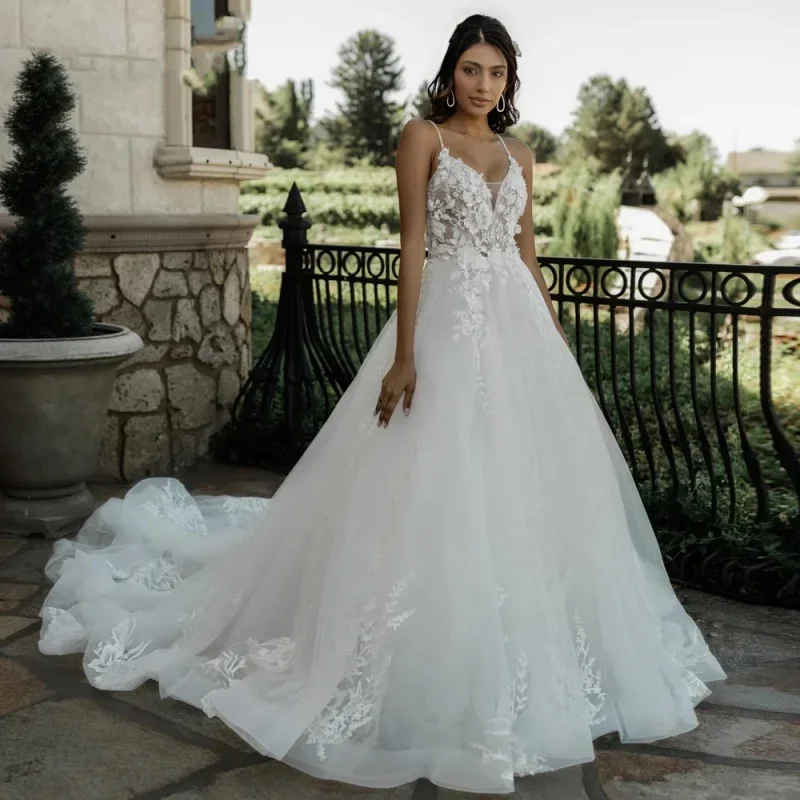 Customized Luxury A-line Wedding Bridal Gowns Backless V-neck Appliques Wedding Dresses 2025 Vestidos De Novia