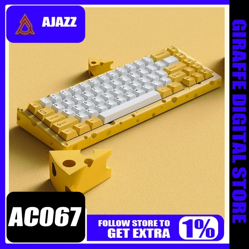 

AJAZZ AC067 Mechanical Keyboard Wired Cheese Theme Hot-swappable Gamer Aluminum Keyboard Cover Gasket Pc Laptop Accessory Gift