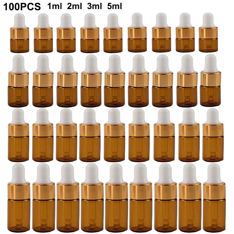 

100pack 1ml 2ml 3ml 5ml Mini Dropper Bottles With Cap for Essential Oil Aromatherapy Bottles Refillable Reagent Pipettes Bottles