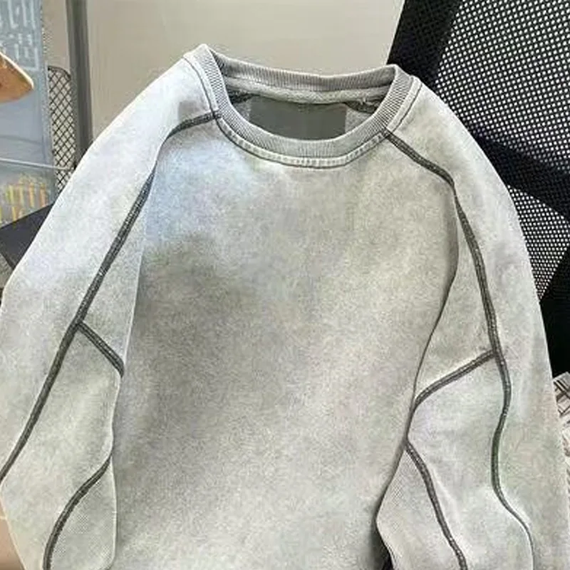 2023 Primavera Outono Novas Camisolas Homem Estilo Americano Hiphop Em Torno Do Pescoço Moda Casual Pullovers Cor Sólida Movimento Streetwear