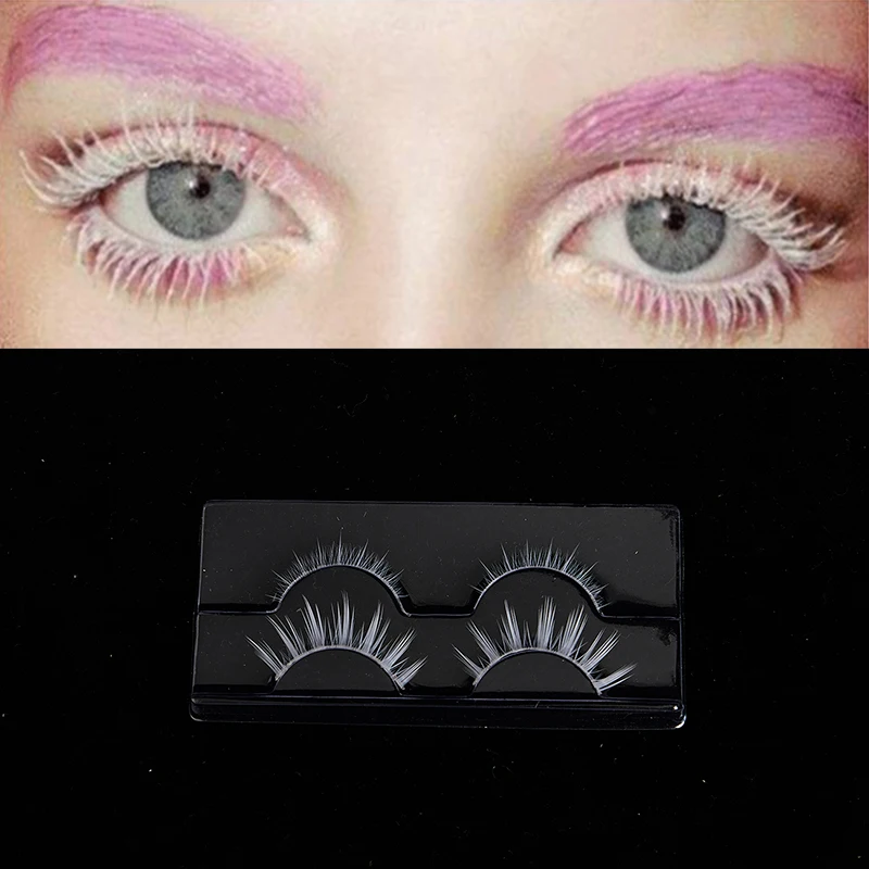 **2 Pairs White Upper & Lower False Eyelashes Soft Wispy Eyelashes Extension Tools