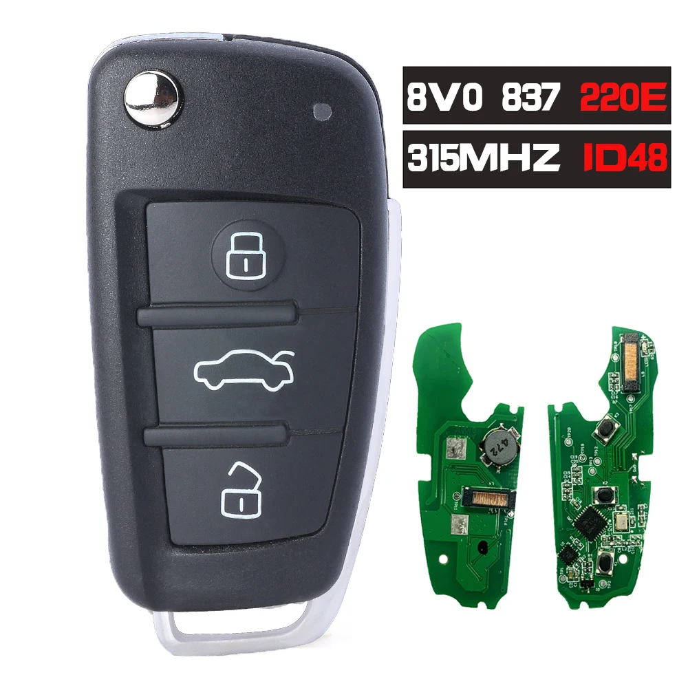 

KEYECU 8V0 837 220 E / 8V0837220E Smart Key Keyless Flip Remote Fob 315MHz ID48 Chip for Audi A3 S3 2012 2013 2014 2015 2016 17