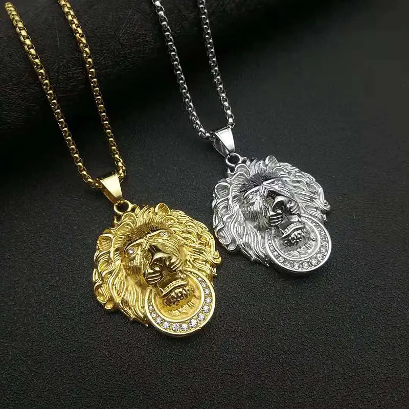 

Men's Women Iced Out Cubic Zircon Bling Animal Lion Necklace & Pendant Gold Silver Color Stainless Steel Hip Hop Jewelry