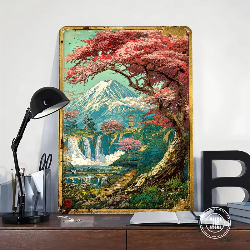 Horizon of the Fuji Sakura Shrine Tinplate Poster Custom Wall Art Vintage Metal Signs Retro Tin Plaque for Decoration Gaming