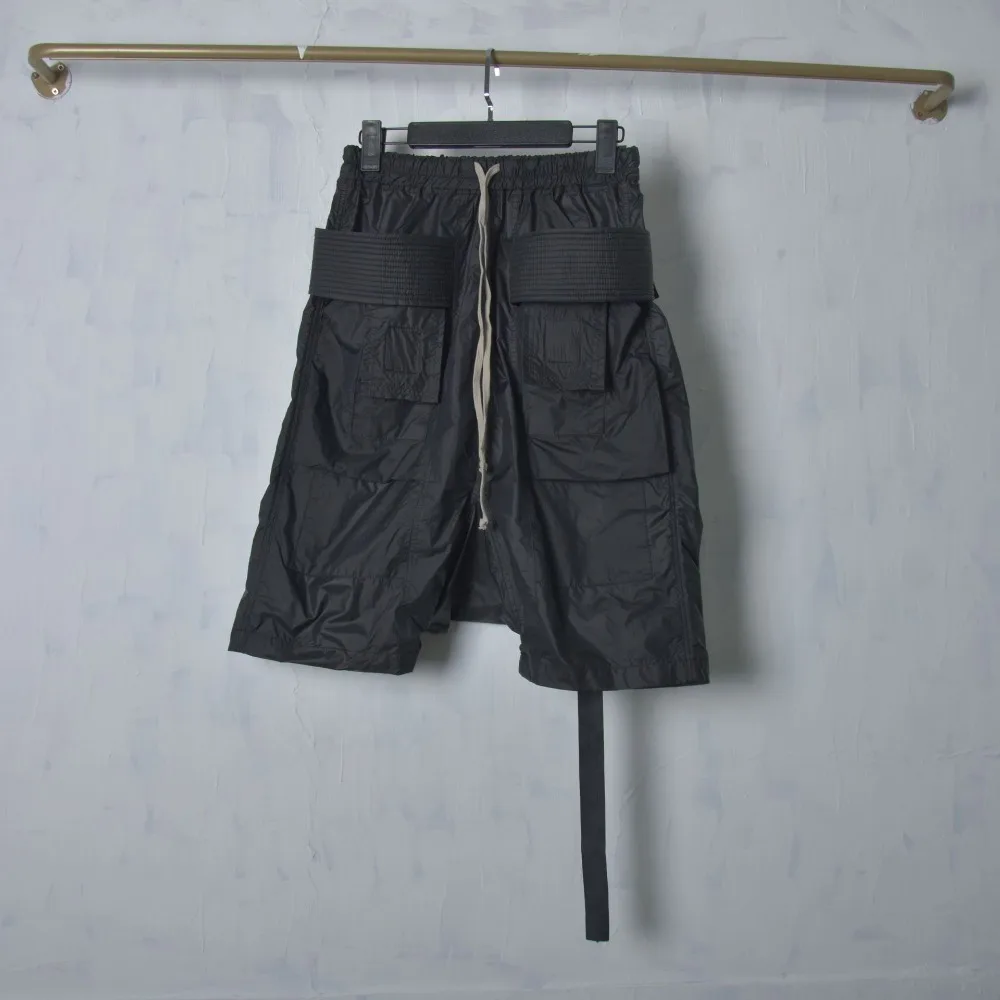 High Street Dark RO Black Shorts Summer Men's Casual Loose Shorts Simple and Thin Five Part Short with Patchwork Low-end Pants