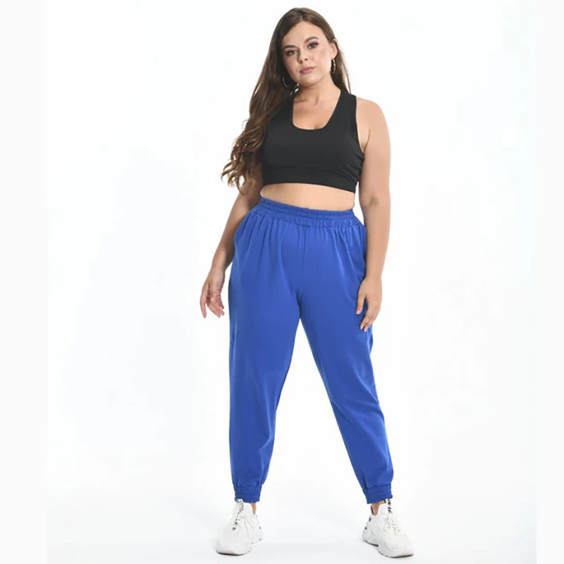 Plus Size Women Joggers Sweatpants With pocket Femme Cotton Comfy Elastic Waist Sports Trousers Pantalon US 5XL 4XL XXXL Blue