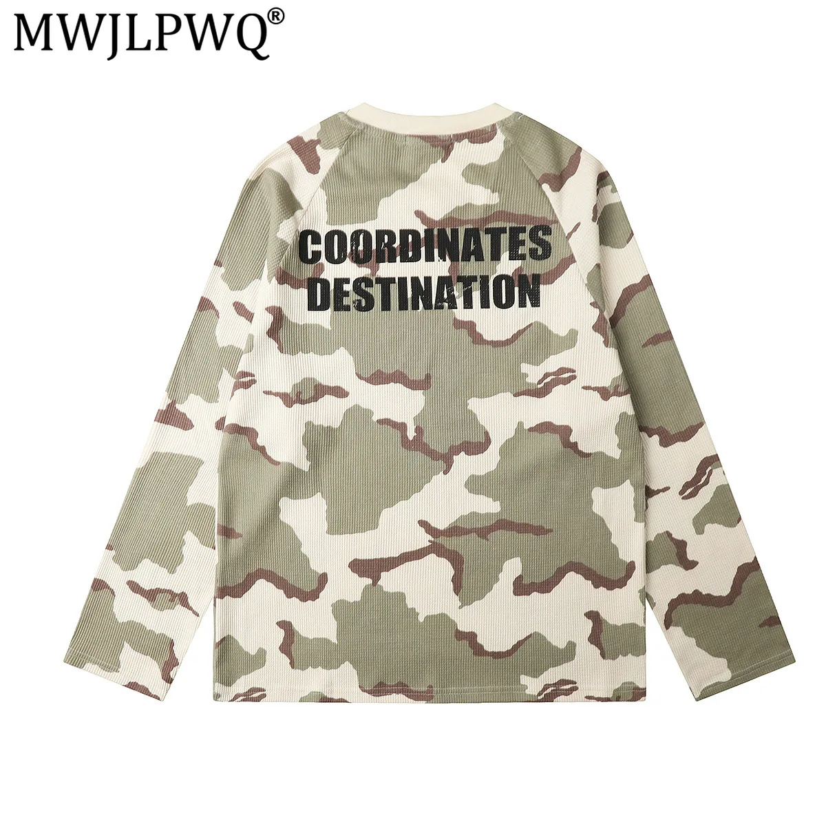 MWJLPWQ Retro Camouflage Long-Sleeve Knit T-Shirt Male American High Street Round Neck Base Layer Loose Casual Autumn Tops 17616