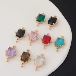 1pcs Copper Gold-plate Micro Inset Zircon Double Hanging Crystal Connecting Pendant Diy Jewelry Handmade Materials Charms