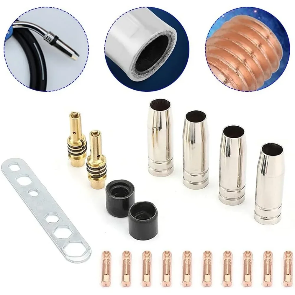 MB15 Welding Tips Welding Torch Holder Accessories Kit 0.8mm M6 Tips Holder Cup for MB15 15AK MIG Welding Torch 20Pcs