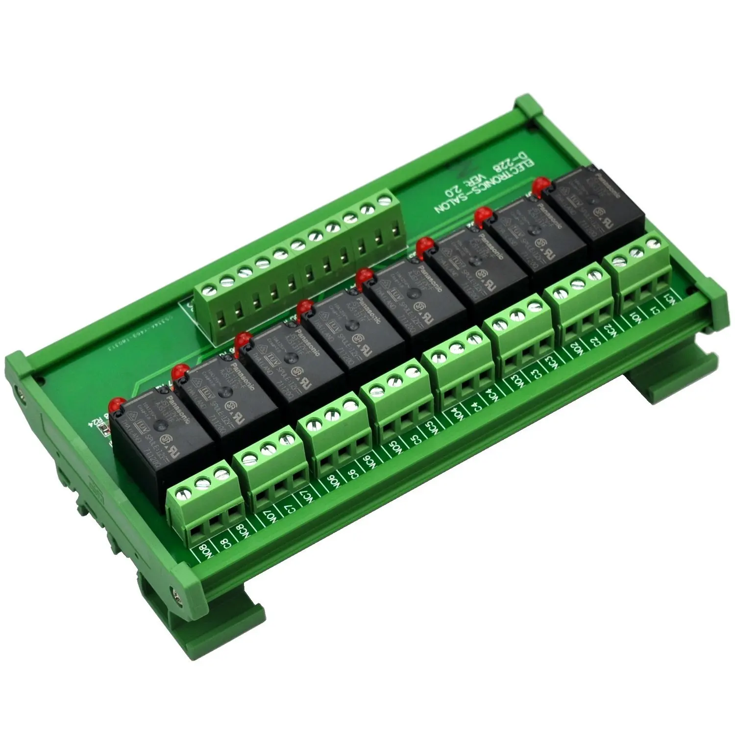 

ELECTRONICS-SALON DIN Rail Mount 8 SPDT Power Relay Interface Module, 10A Relay, 12V Coil.