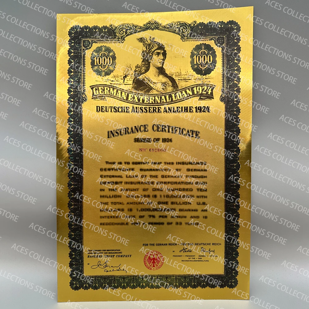 1924 German External Loan Gold Banknotes $1000 Bond Commemorative Voucher Collectibles Gift Home Decoration