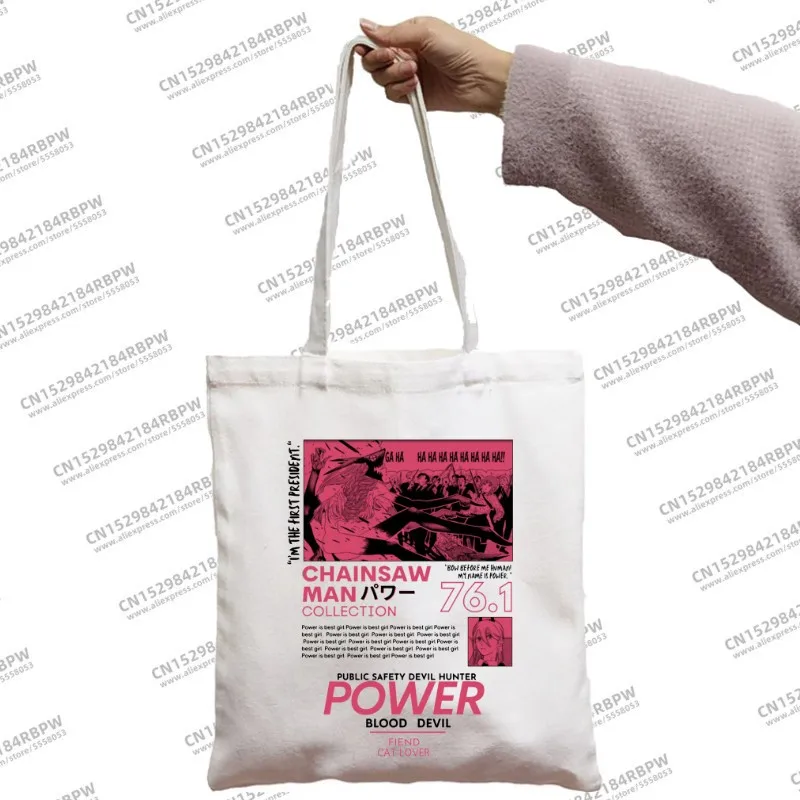 Chainsaw Man Anime Women Canvas Shopper Bag Girl Large Capacity Tote Classic Funny Manga Skull Shoulder Handbag