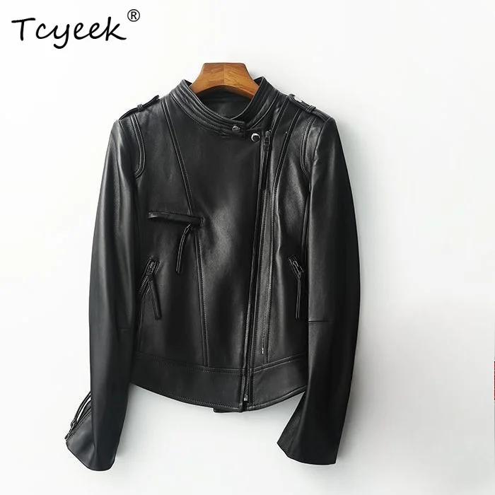 Tcyeek Real Leather Jacket Women Motocycle Jackets Natural Sheepskin Coat Woman Autumn Clothes Short Slim Fit Jaqueta De Couro