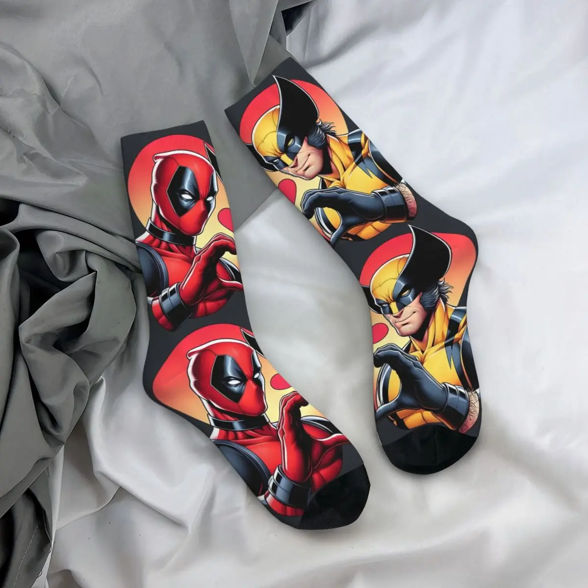 Crazy compression Deaddpool And Wolvierine Sticker Sock for Men Harajuku Disney Marvel Deadpool & Wolverine Film  Sock Casual