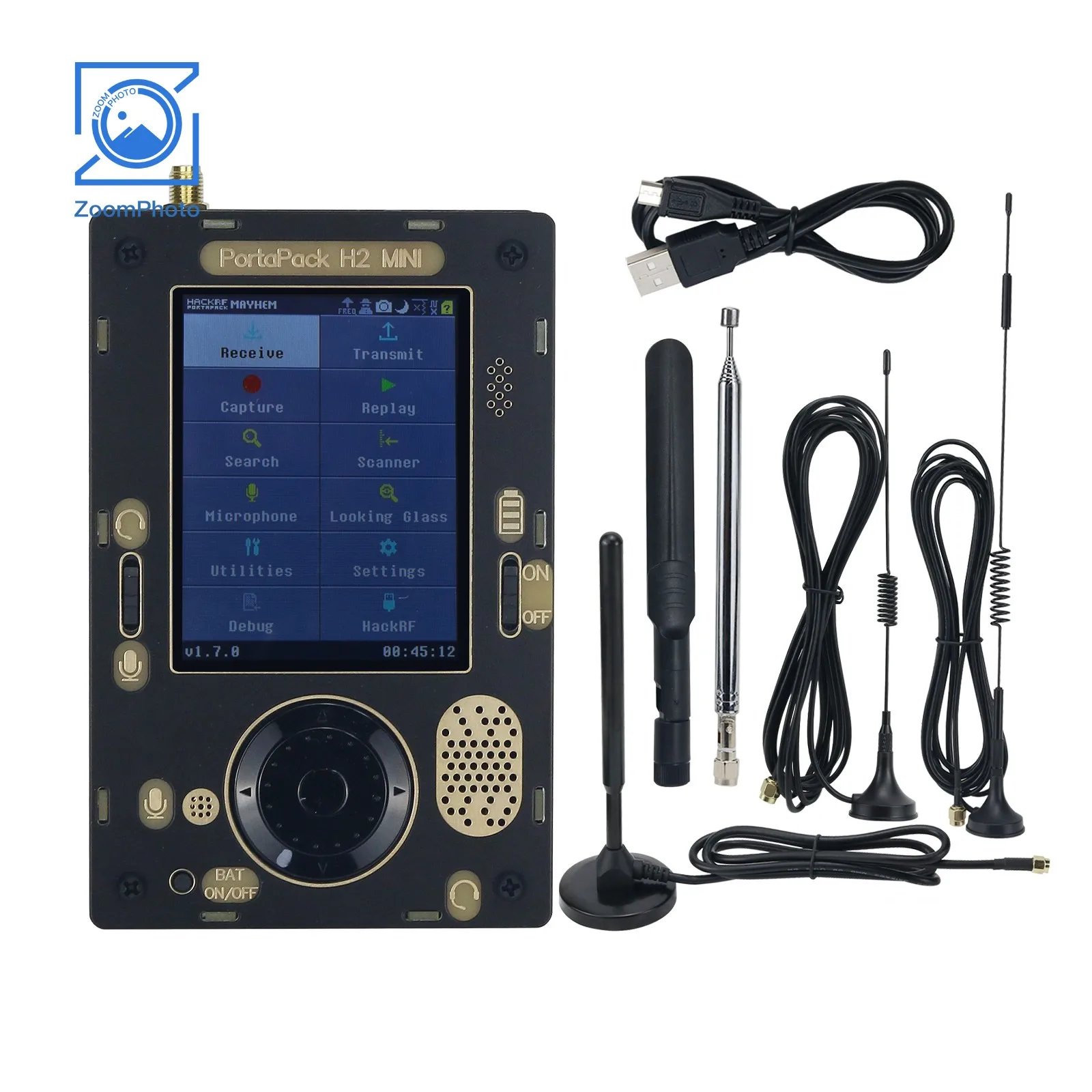 Portapack H2 Mini + HackRF One R9 V2.0.0 SDR 라디오 리시버, 5 개의 안테나 및 신호 증폭기 포함