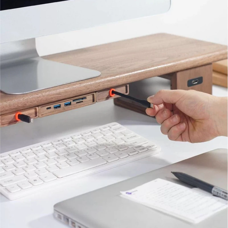 Extendable Charging Cord Holder Walnut Cable Organizer Self-Adhesive Desk Wire Management for Phone Laptop Minimalist Cord Clip