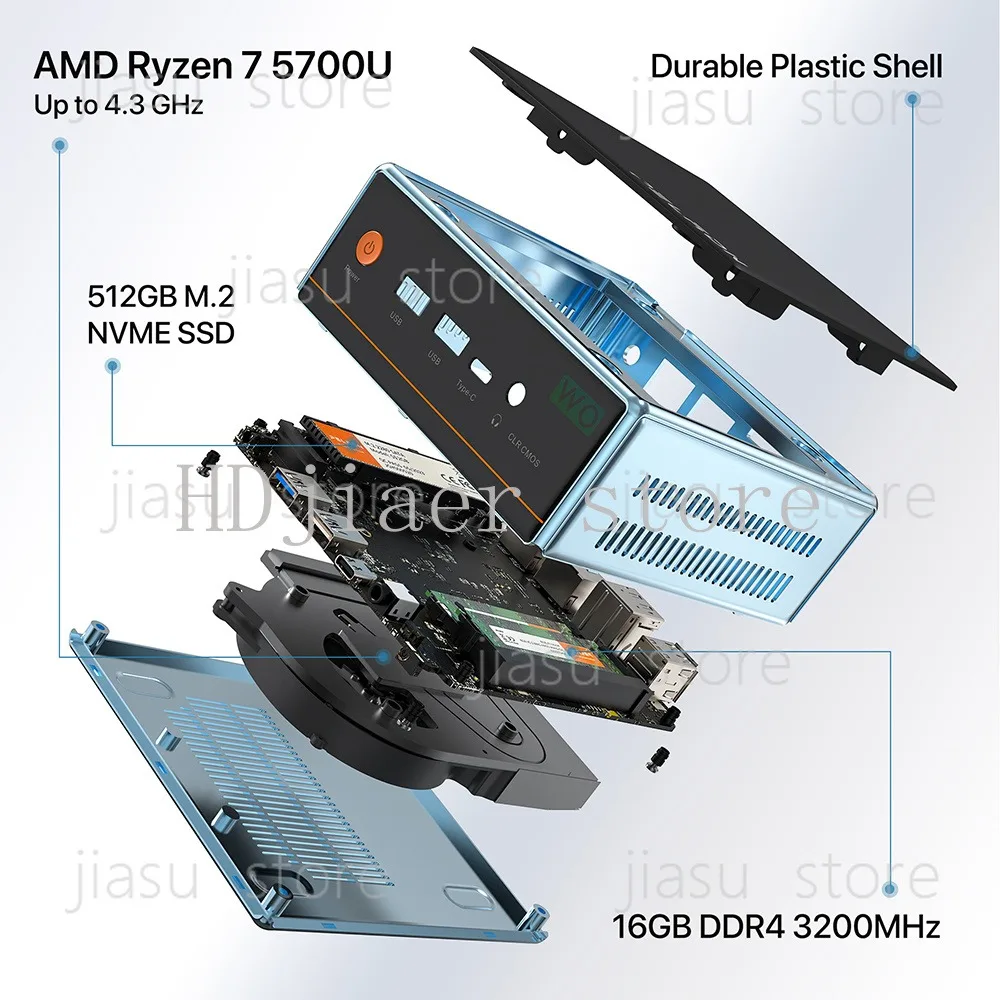 새로운 오리지널 AMD Ryzen 7 5700U 게이밍 미니 PC – DDR4 16GB 512GB SSD, Wifi 6.0 BT5.2, 휴대용, Windows 11 호환 썸네일 5