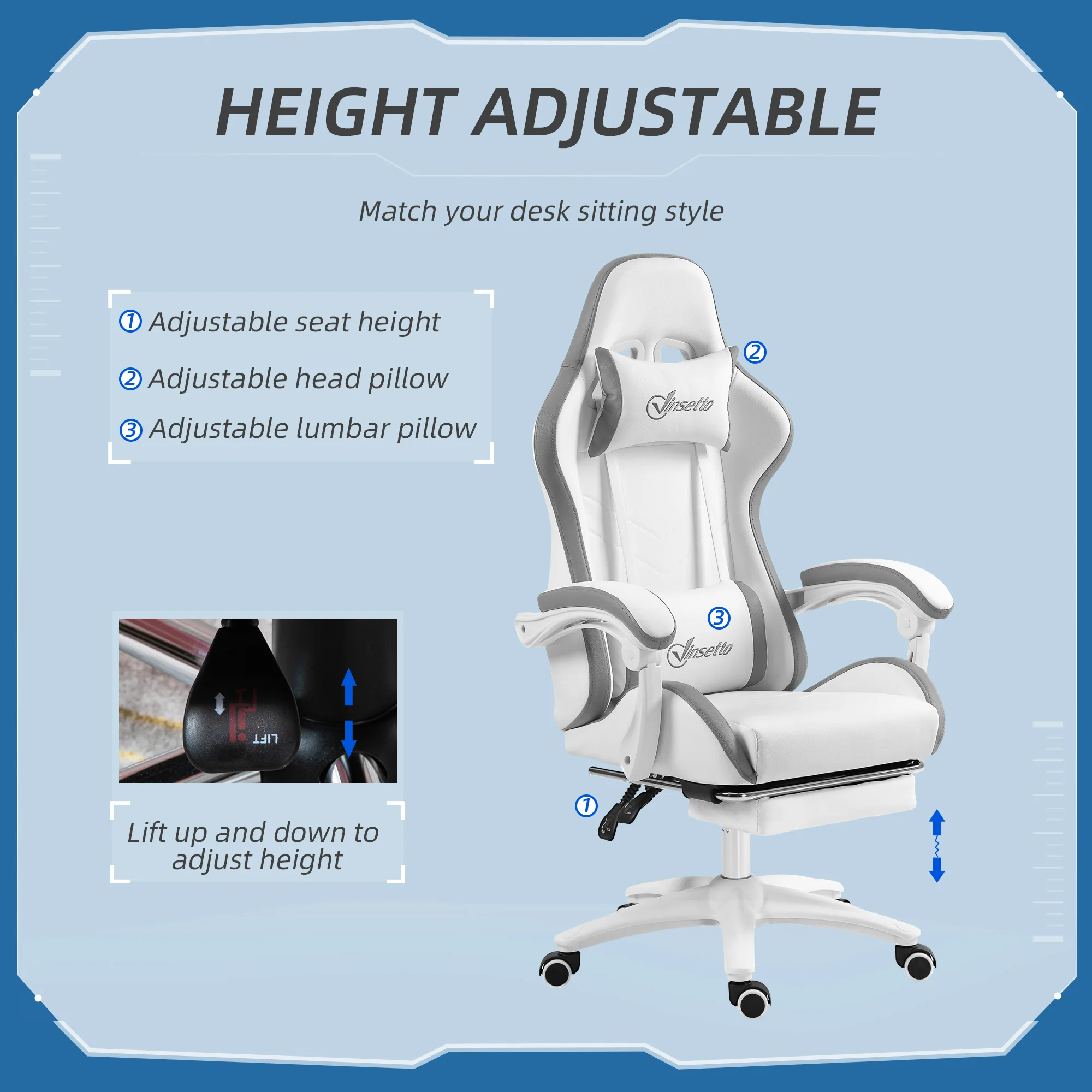 Vinsetto Racing Style Gaming Chair with Reclining Function Footrest