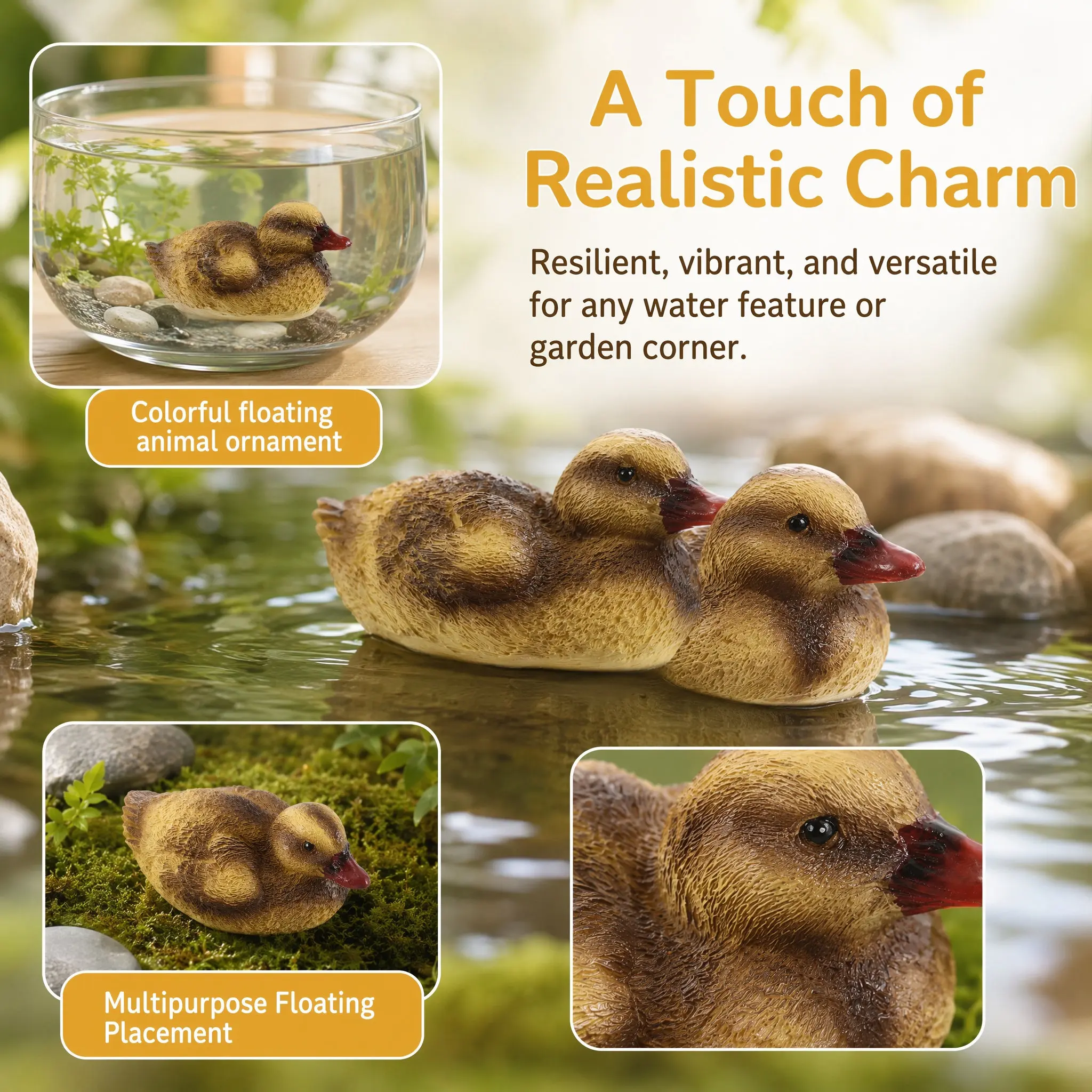 1Pair Floating Duck Outdoor Garden Sculpture Realistic Resin Small Floating Pond Ornament Backyard Pool Decoration Accessory