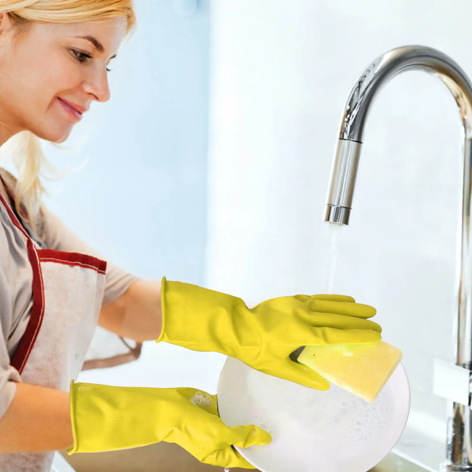 3Pairs Comfortable Latex Dishwashing Gloves Long Cuff Cleaning Gloves for Washing Dishes Gardening Laundry Skin Friendly
