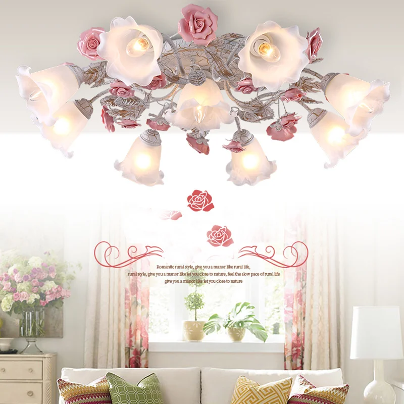 The Idyllic Wrought Iron Flowers And Grass Lamps In The Living Room Bedroom Chandelier Romantic Rose Girl Warm Family Light