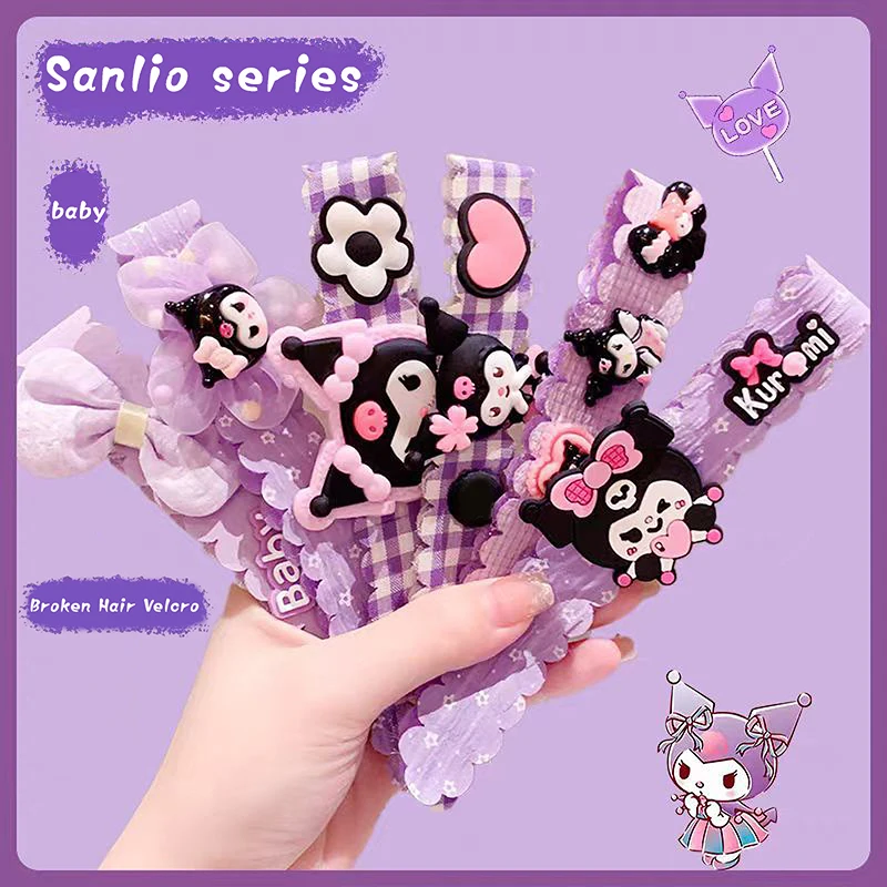 3Pcs Sanrio Kuromi Velcro Headbands Bangs Stick Kawaii My Melody Cinnamoroll Hair Artifact Hairband Magic Tapes Hair Accessories