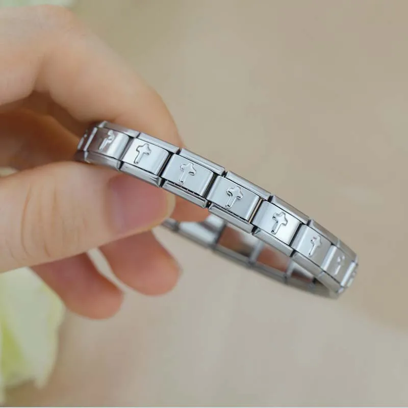 Trusta 2024 New Fashion Cross Belief Jesus Charm Italian 9mm Stainless Steel Bracelet for Women DIY Jewelry Wholesale G-Cross