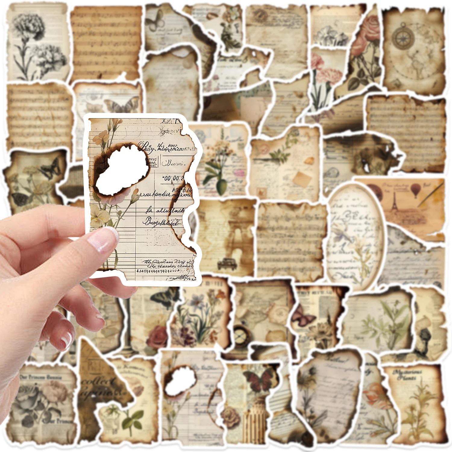 50 pçs retro queimado estética adesivos queima decoração do vintage para scrapbooking portátil geladeira guitarra viagem bagagem