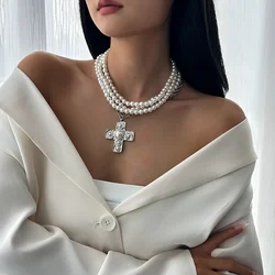 Cross Alloy Pendant Necklaces Woman Trend 2024 Accessories for Girls Grace Jewellery Women Aesthetic Cold Wind Gift Neck Jewelry