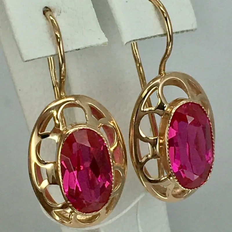 

Luxury Oval Inlaid with Red Zircon Women's Earrings Exquisite Fashion Geometry Hollow Dangle Earrings Woman Jewelry