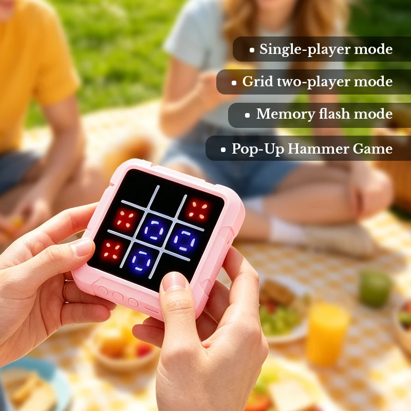 

AI Tic Tac Toe Electronic Game Pink Handheld Puzzle Toy Kids 2 Player Logic Match Fast Push Reaction Game Montessori Travel Gift