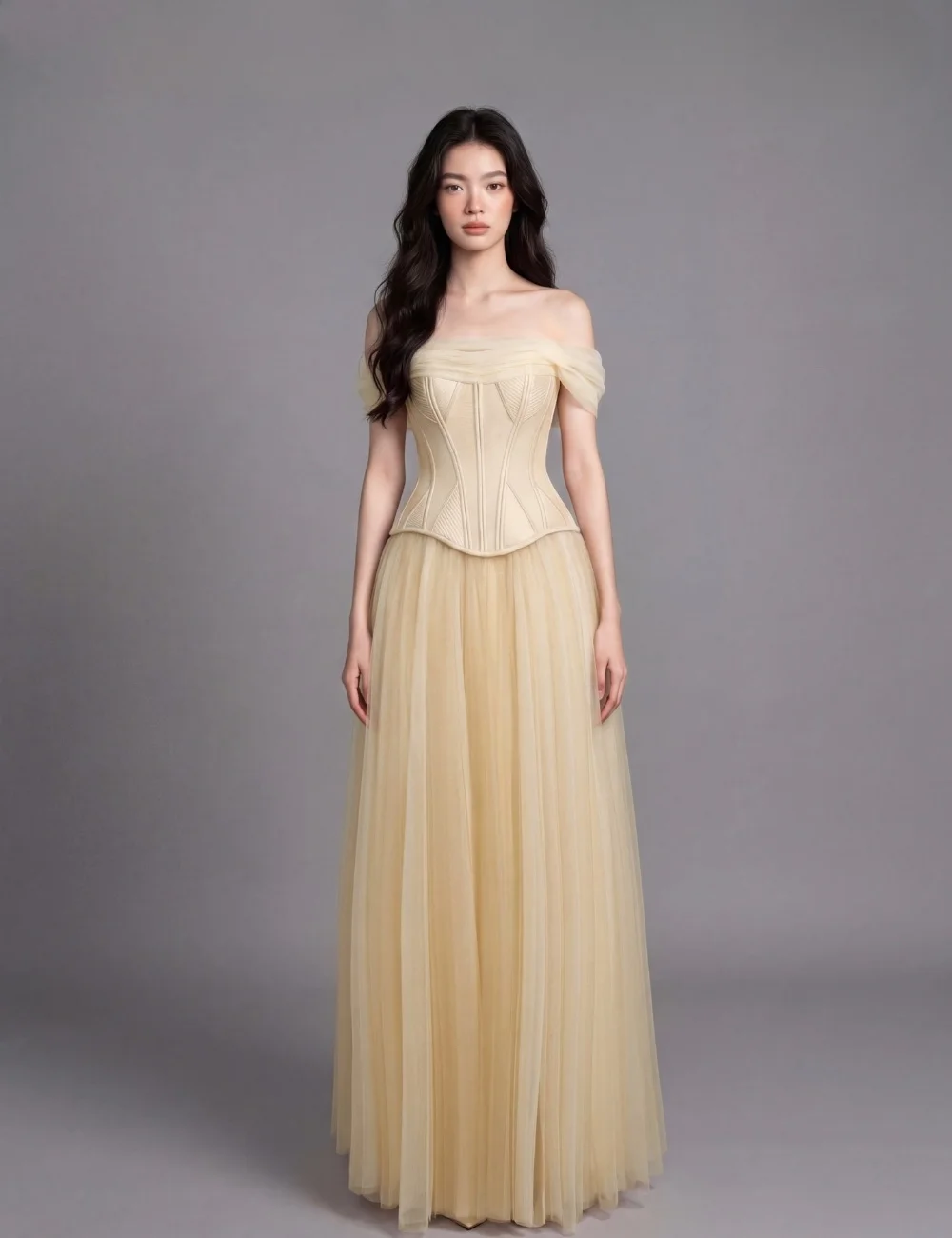Customized Fashion Sexy Tulle Pleat Ruched A-line Off-the-shoulder Floor-Length For Birthday Party Evening Dresses High Quality
