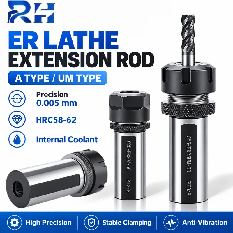 Variable Diameter Straight Shank ER Extension Rod ER16 ER20 ER25 ER32, CNC Lathe Reduction Sleeve Tool Holder Fit Tool Post & Dr